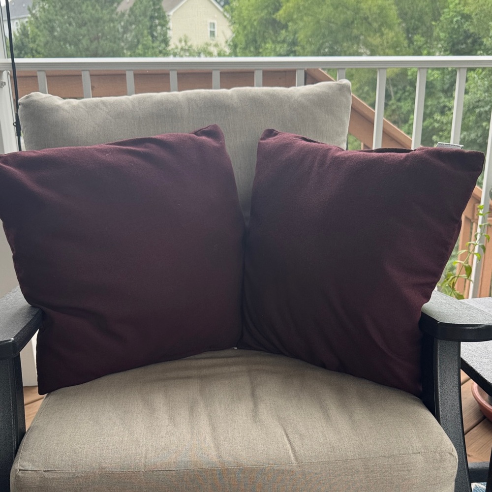 Pair of outdoor Sunbrella Burgundy Accent Throw Pillows - Neutral Style